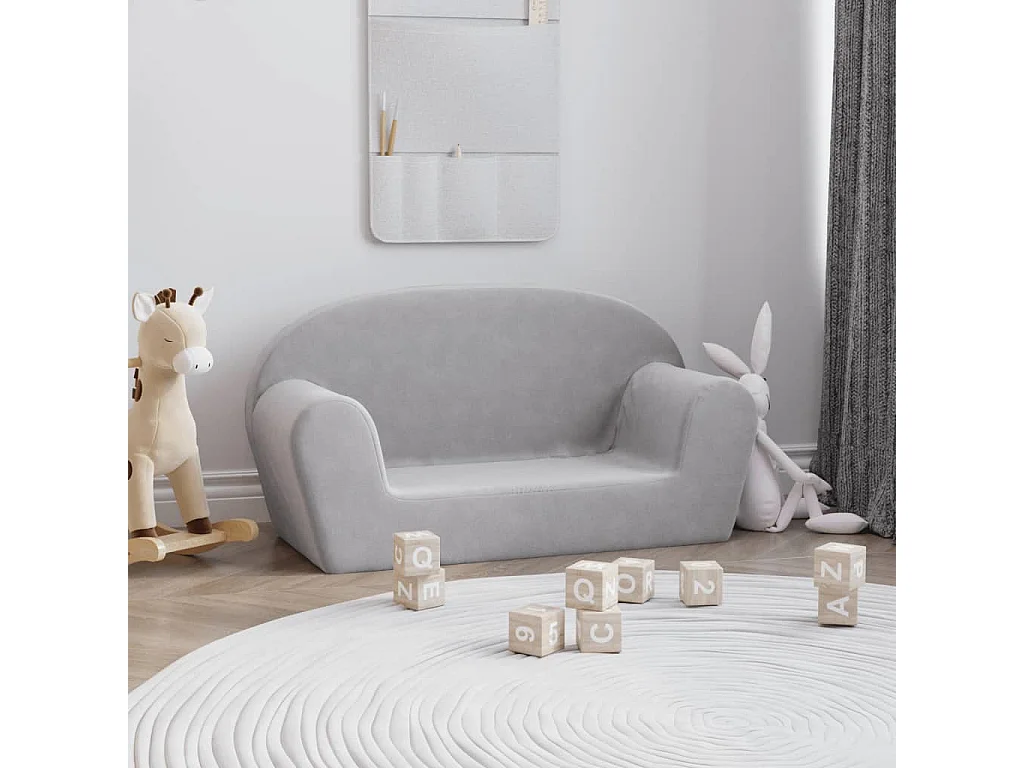 Canapé pour enfants 2 places gris clair peluche douce FR965602