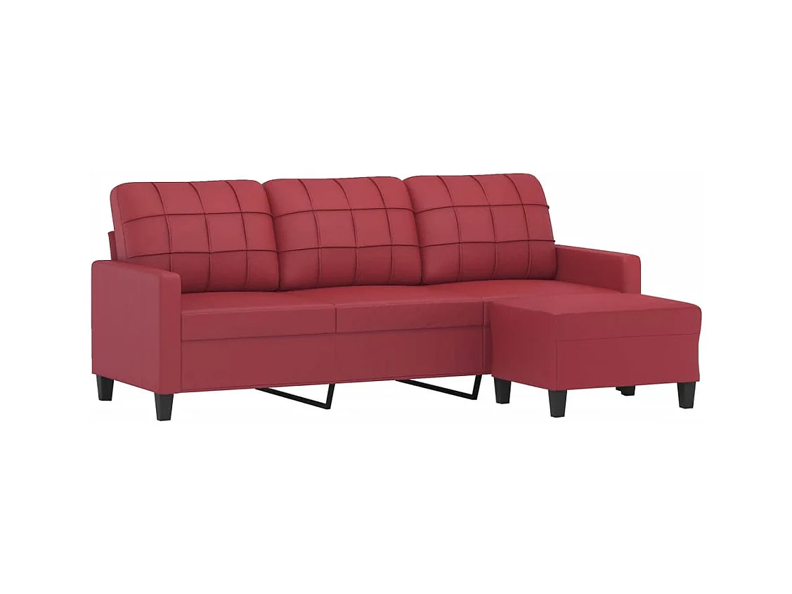 Canapé à 3 places repose-pieds Rouge bordeaux 180 cm Similicuir FR213053
