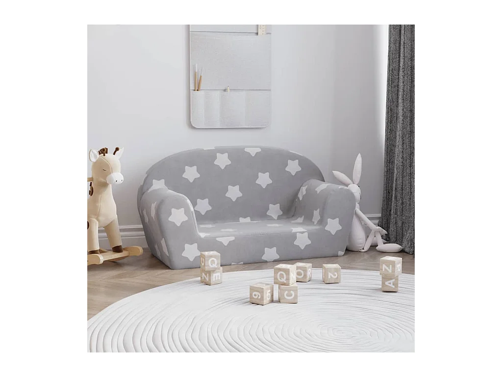 Canapé enfants 2 places gris clair avec étoiles peluche douce FR923383