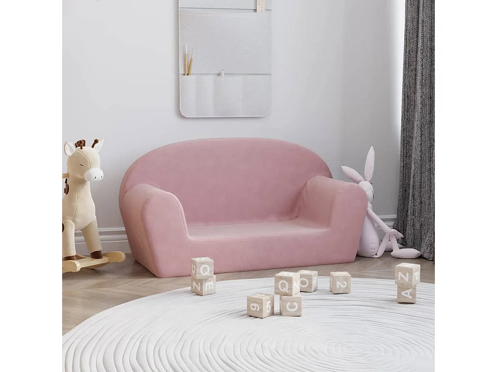 Canapé pour enfants 2 places rose peluche douce FR107219