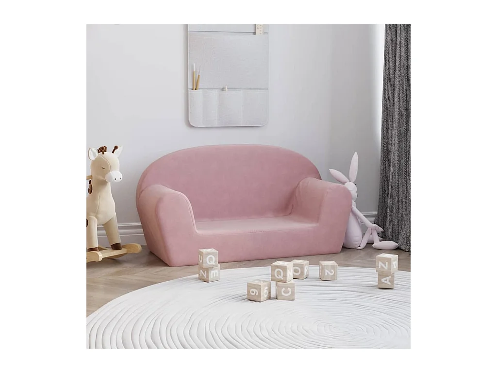 Canapé pour enfants 2 places rose peluche douce FR107219