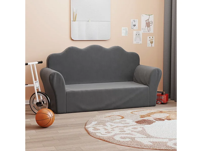 Sofá para niños de 2 plazas felpa suave gris antracita ES915014
