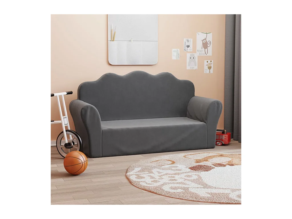 Canapé pour enfants 2 places anthracite peluche douce FR751411