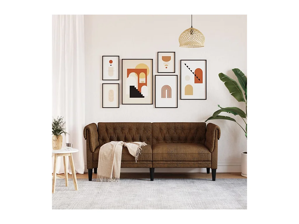 Canapé Chesterfield 2 places marron tissu FR780524