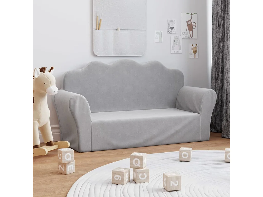 Sofá para niños de 2 plazas felpa suave gris claro ES452498