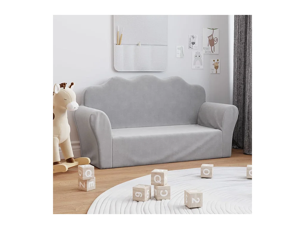 Canapé pour enfants 2 places gris clair peluche douce FR394488