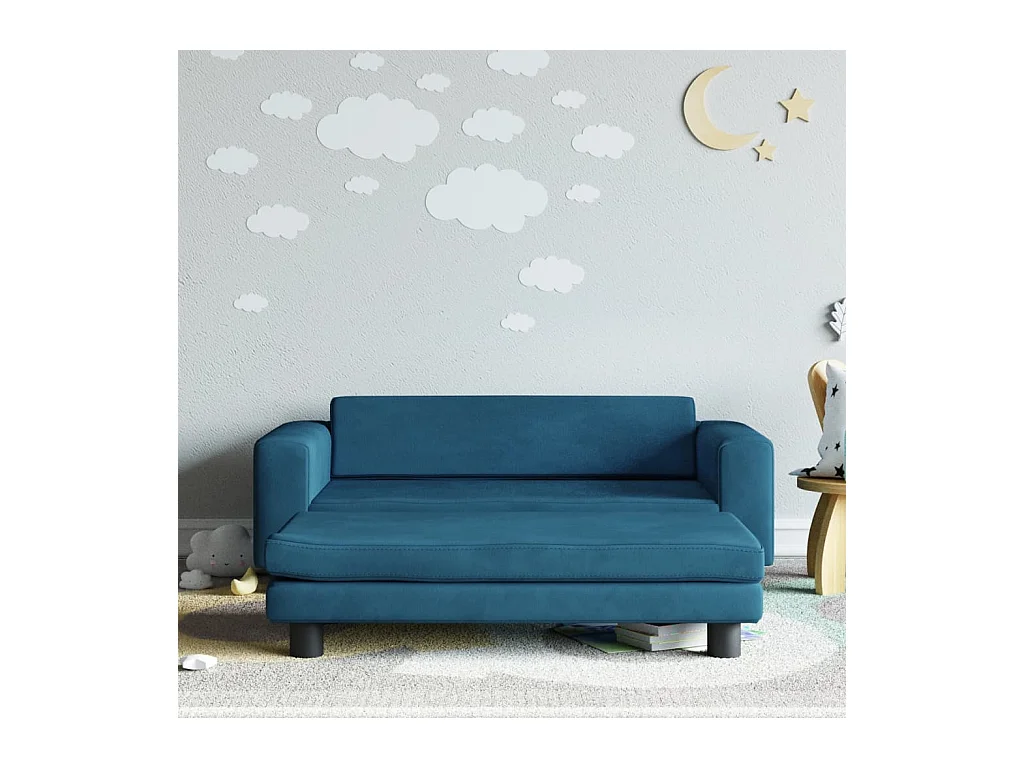Canapé avec repose-pied pour enfants bleu 100x50x30 cm velours FR287235