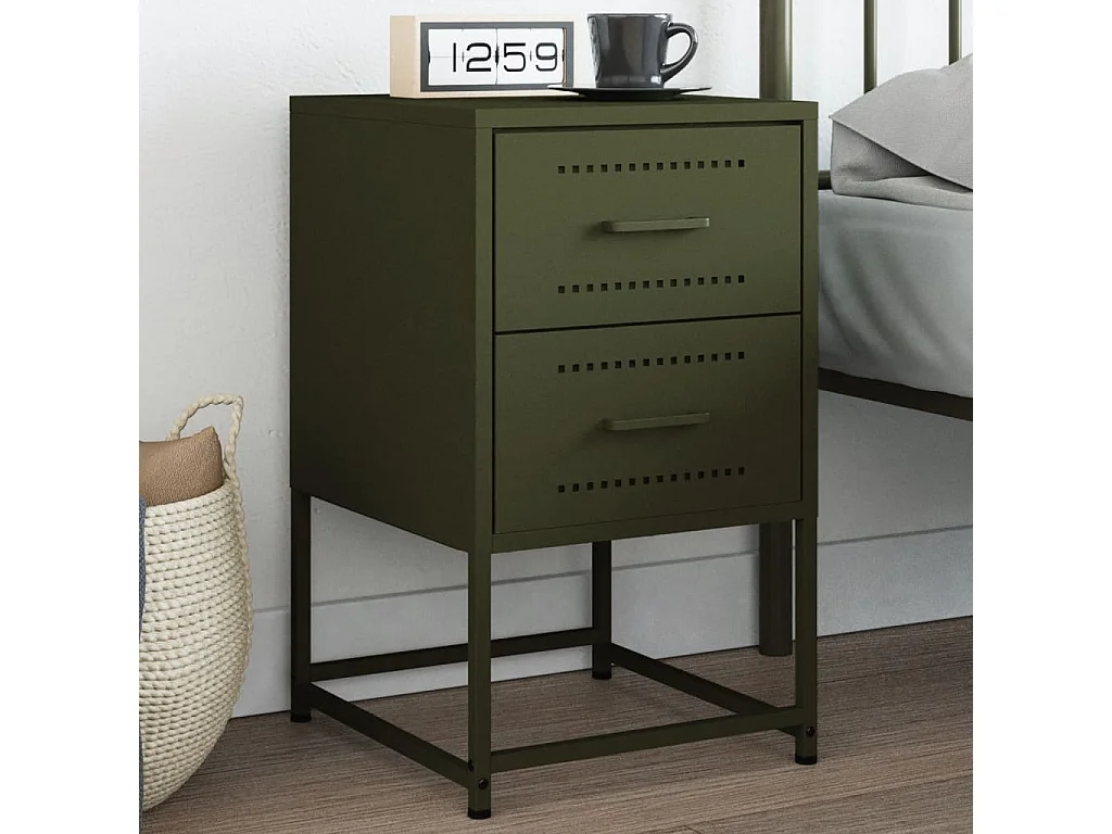 Table de chevet vert olive 36x39x60,5 cm acier FR56572