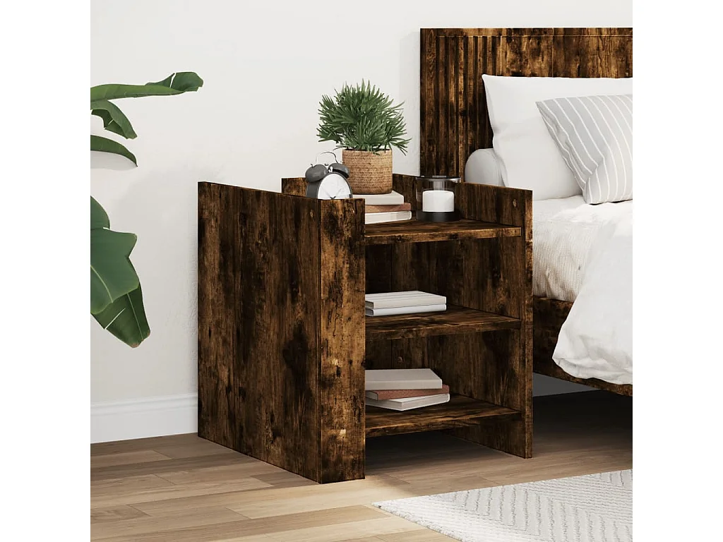 Mesita de noche madera de ingeniería roble ahumado 45x50x50 cm ES724306