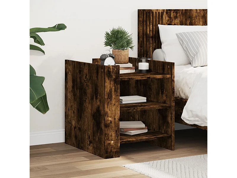 Table de chevet chêne fumé 45x50x50 cm bois d'ingénierie FR20689