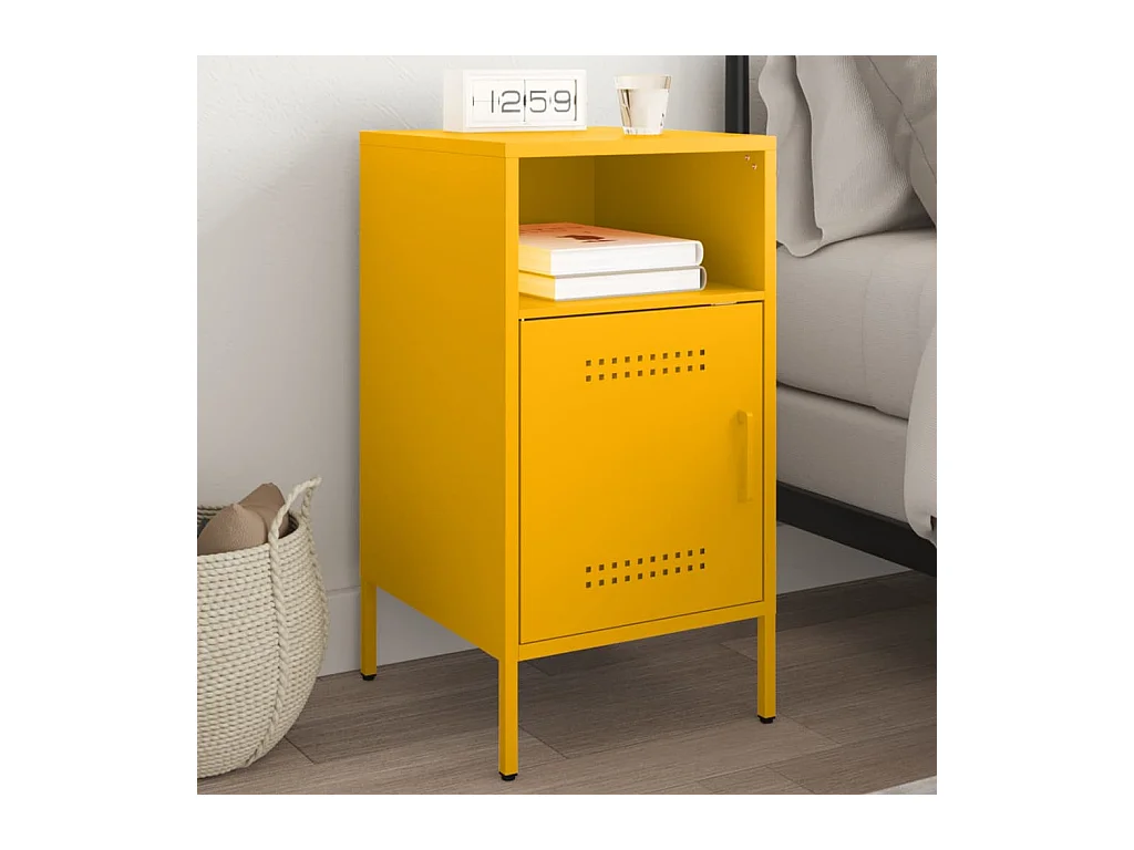 Table de chevet jaune moutarde 36x39x68 cm acier laminé à froid FR41350