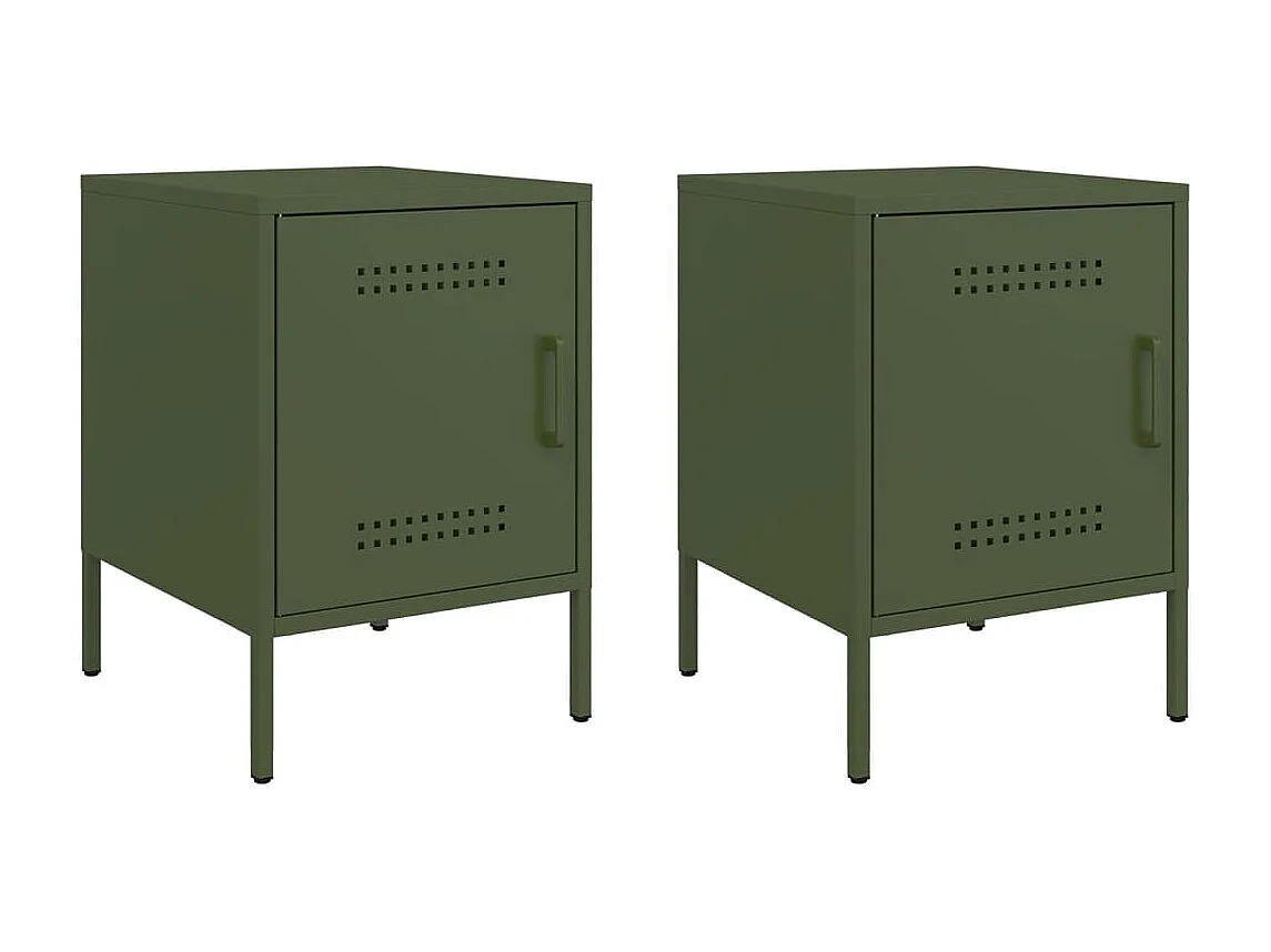 Tables de chevet 2 pcs vert olive 36x39x50,5 cm acier FR86063