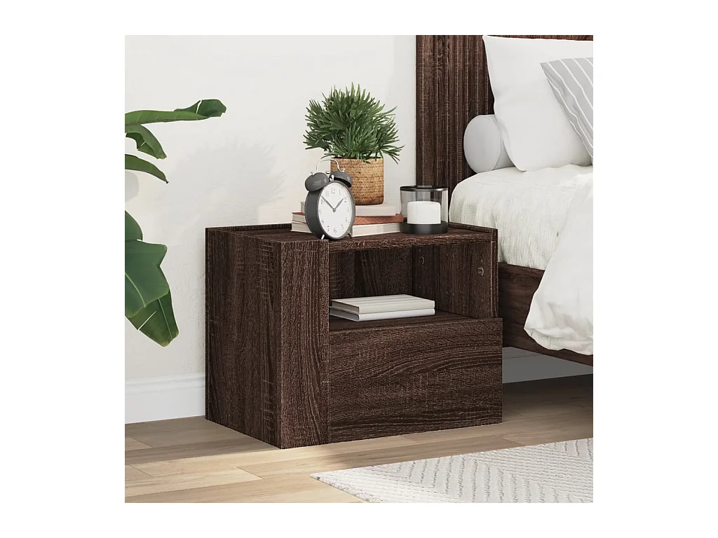 Table de chevet murale chêne marron 45x30x35 cm FR77718