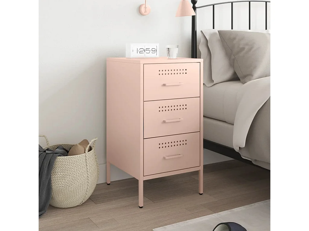 Table de chevet rose 36x39x68 cm acier laminé à froid FR38484