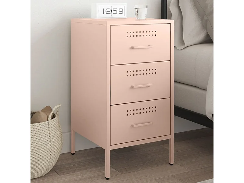 Table de chevet rose 36x39x68 cm acier laminé à froid FR38484