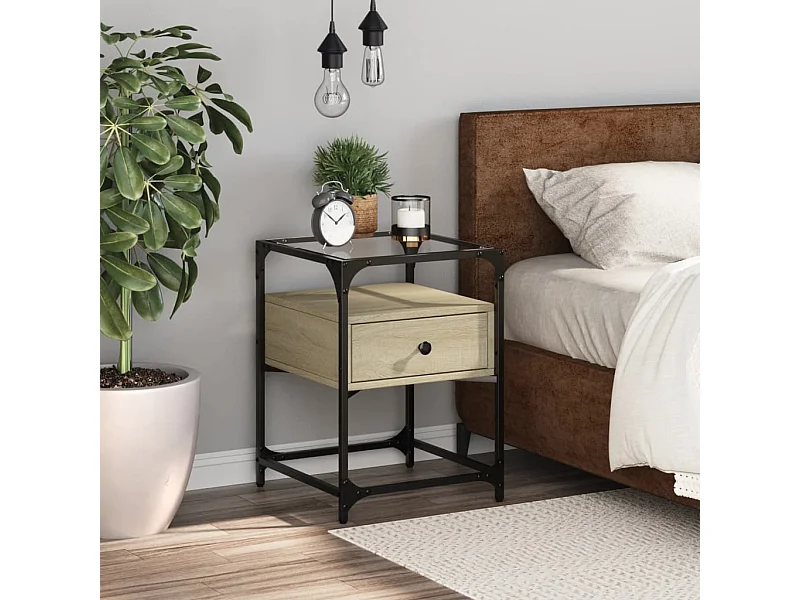 Mesita de noche madera de ingeniería roble Sonoma 40x40x55 cm ES401494