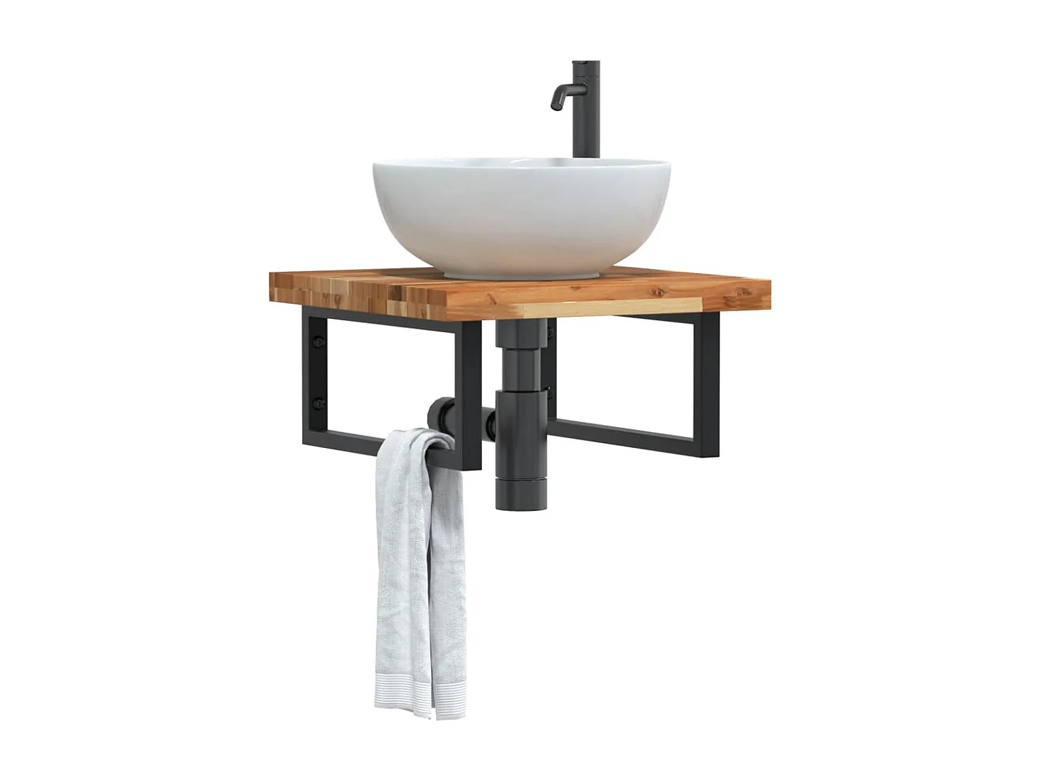 Estante de lavabo de pared acero y madera maciza de acacia ES616112