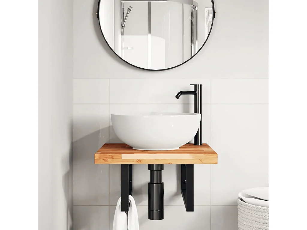 Estante de lavabo de pared acero y madera maciza de acacia ES616112