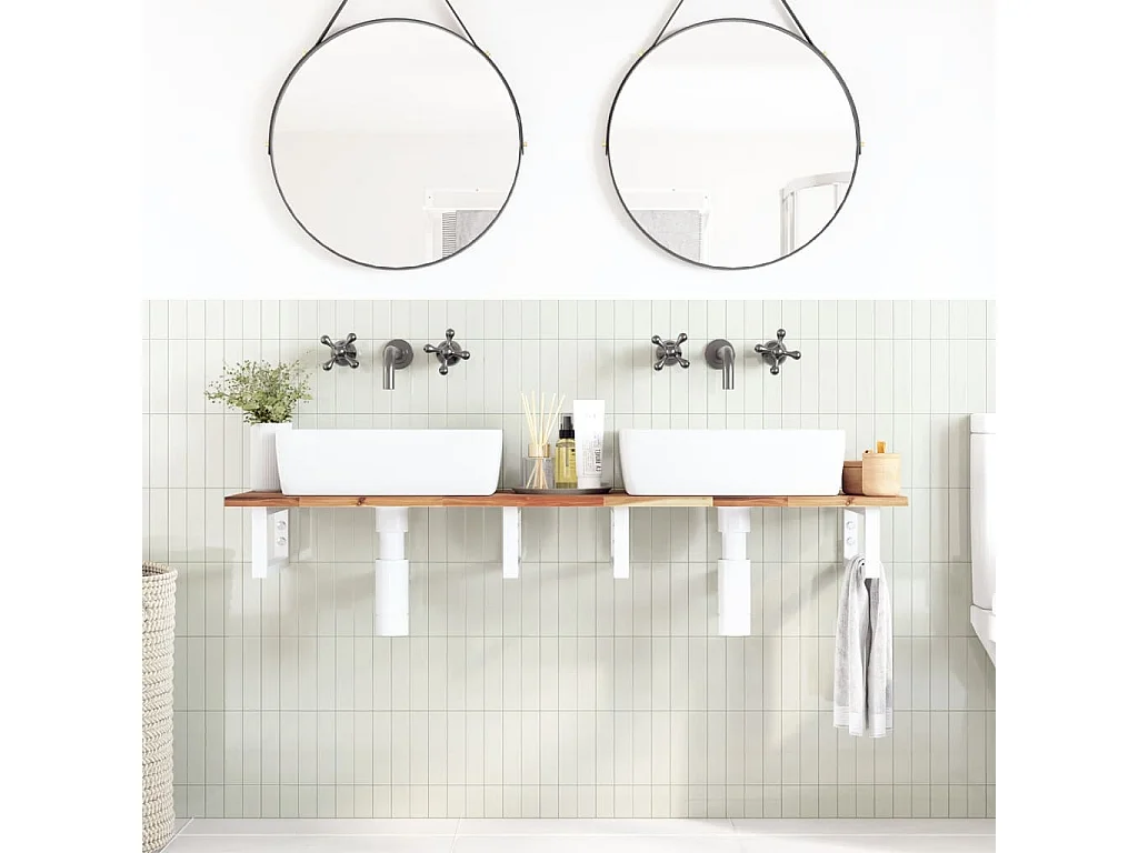 Meuble sous vasque murale acier et bois massif d'acacia FR896917