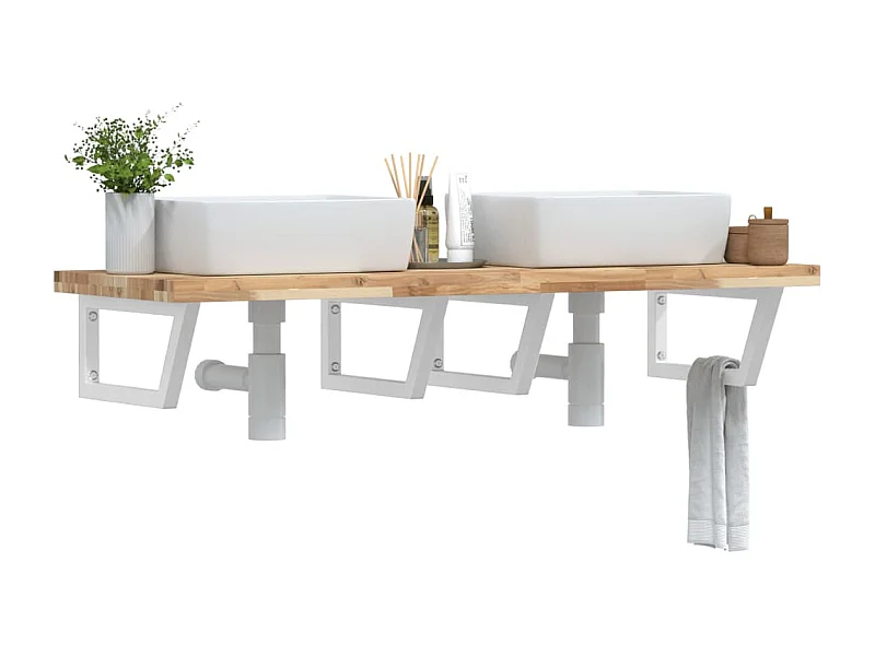 Meuble sous vasque murale acier et bois massif d'acacia FR780985