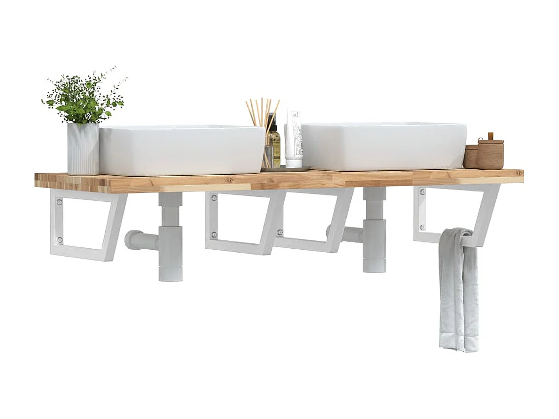 Meuble sous vasque murale acier et bois massif d'acacia FR780985