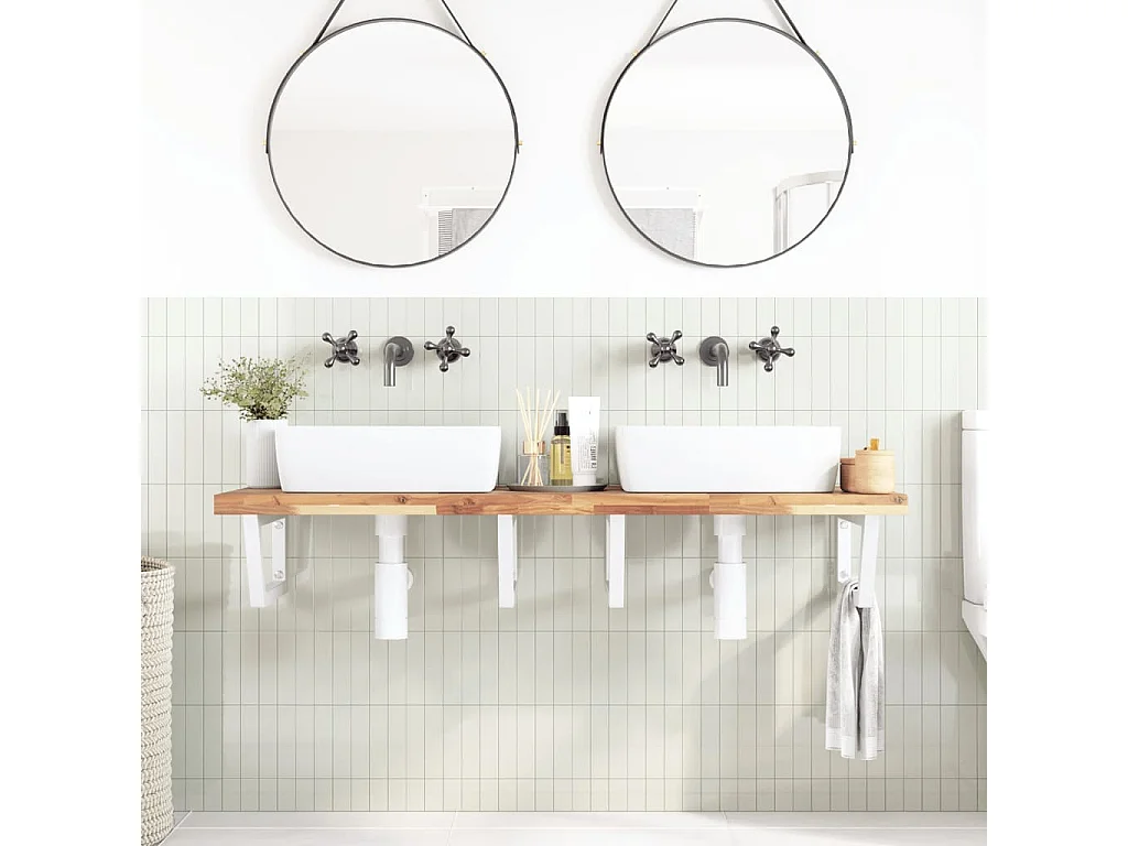 Meuble sous vasque murale acier et bois massif d'acacia FR780985