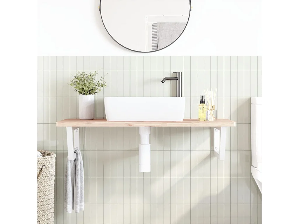 Meuble sous vasque murale acier et bois massif de hêtre FR546455