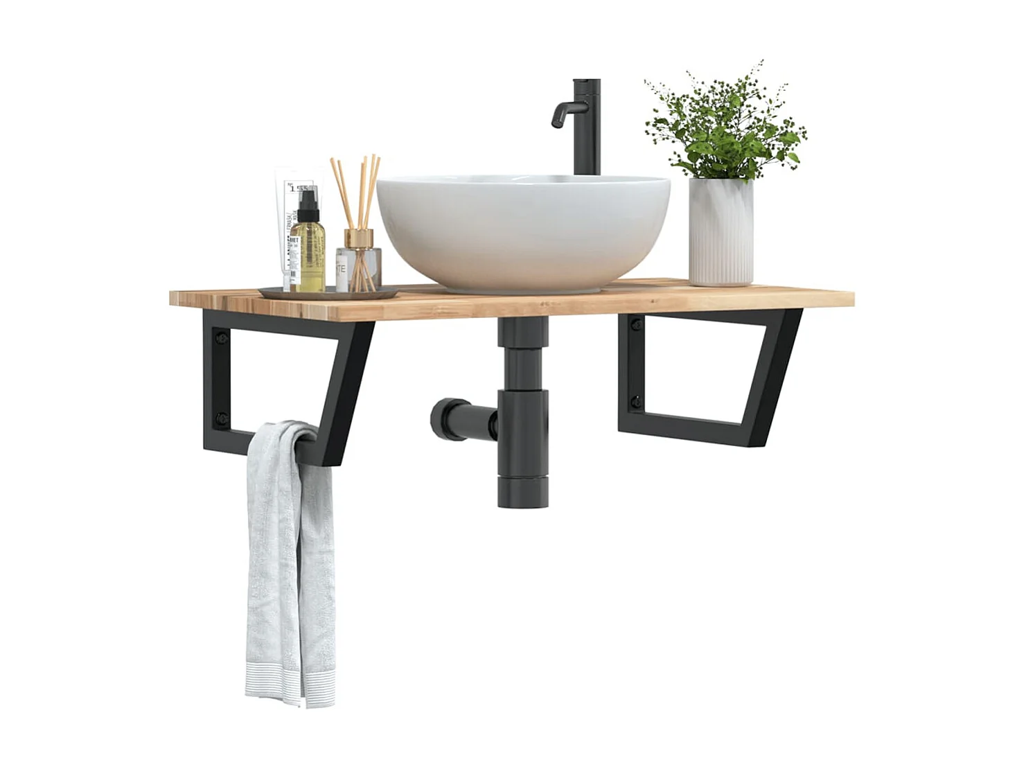 Meuble sous vasque murale acier et bois massif d'acacia FR967328