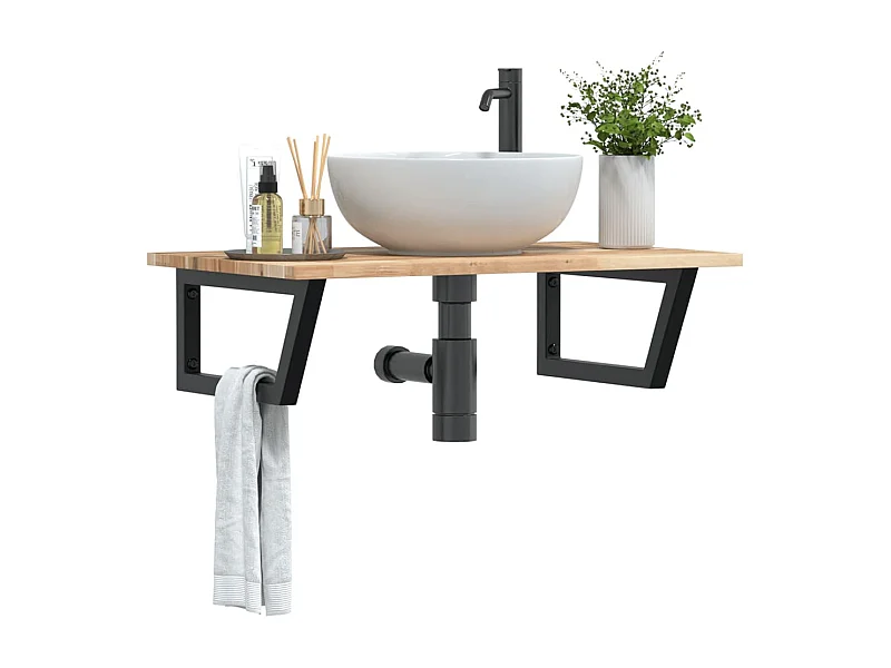 Meuble sous vasque murale acier et bois massif d'acacia FR967328