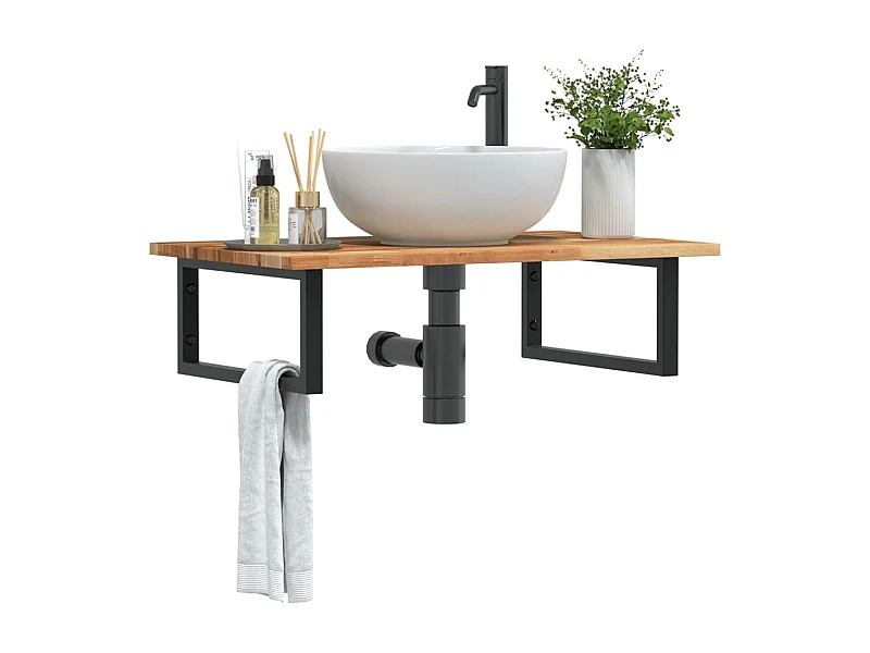 Meuble sous vasque murale acier et bois massif d'acacia FR719046