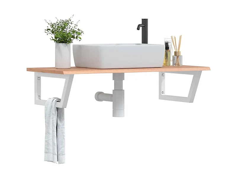 Meuble sous vasque murale acier et bois de chêne massif FR648388