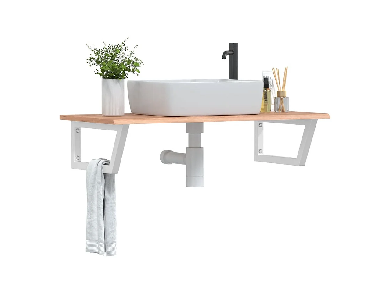 Badkamer wandschap staal en massief eikenhout BE431446