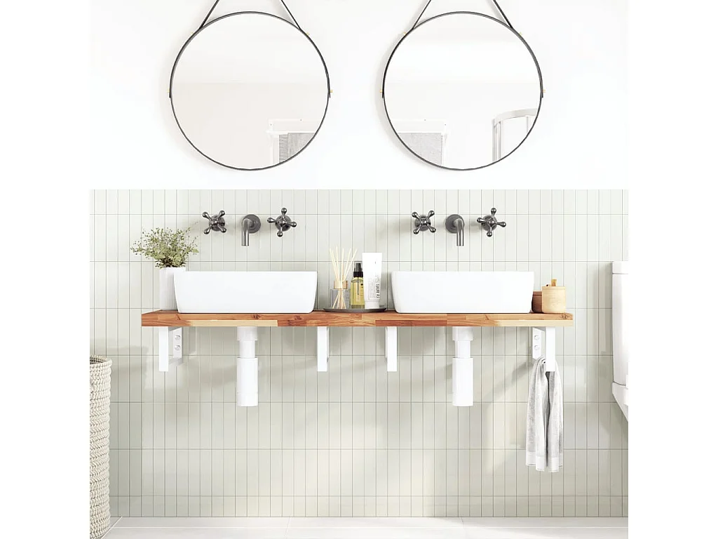 Meuble sous vasque murale acier et bois massif d'acacia FR546350