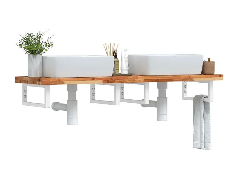 Meuble sous vasque murale acier et bois massif d'acacia FR546350