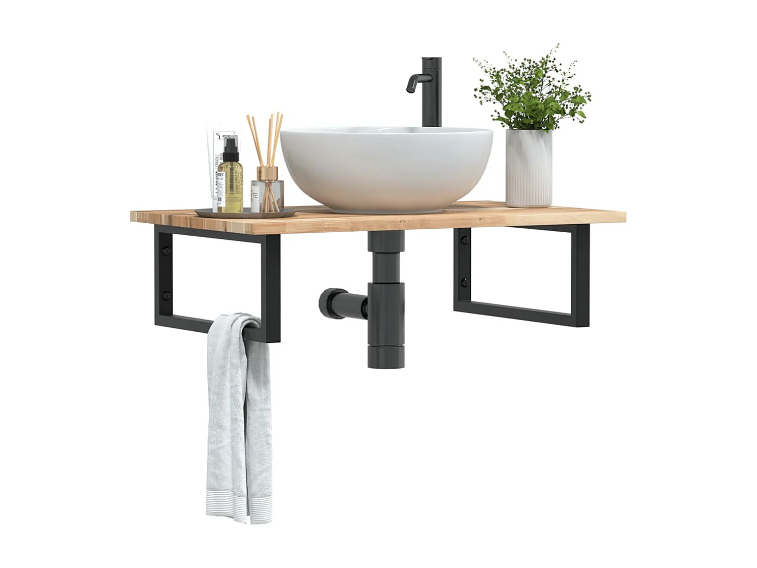 Meuble sous vasque murale acier et bois massif d'acacia FR252523