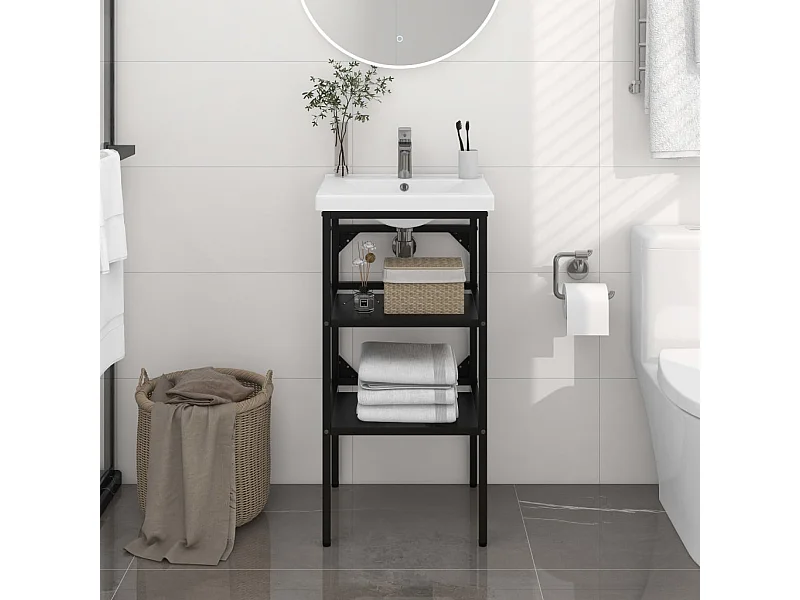 Estrutura p/ lavatório casa de banho ferro 40x38x83 cm preto PT677656