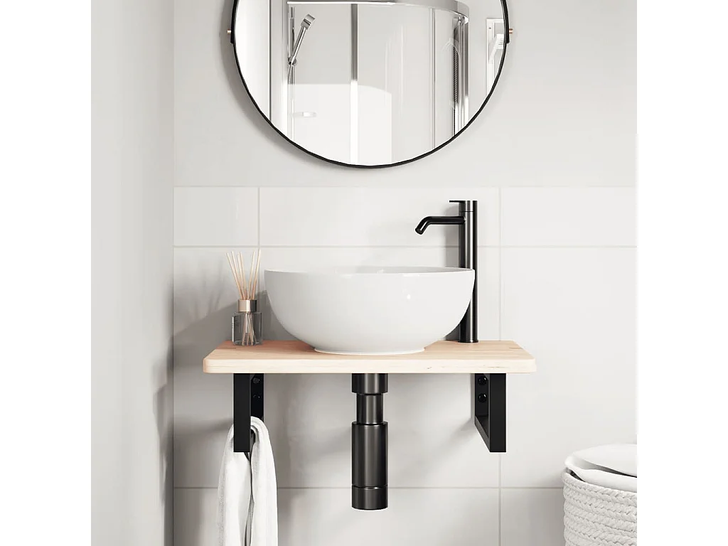 Meuble sous vasque murale acier et bois de chêne massif FR158008