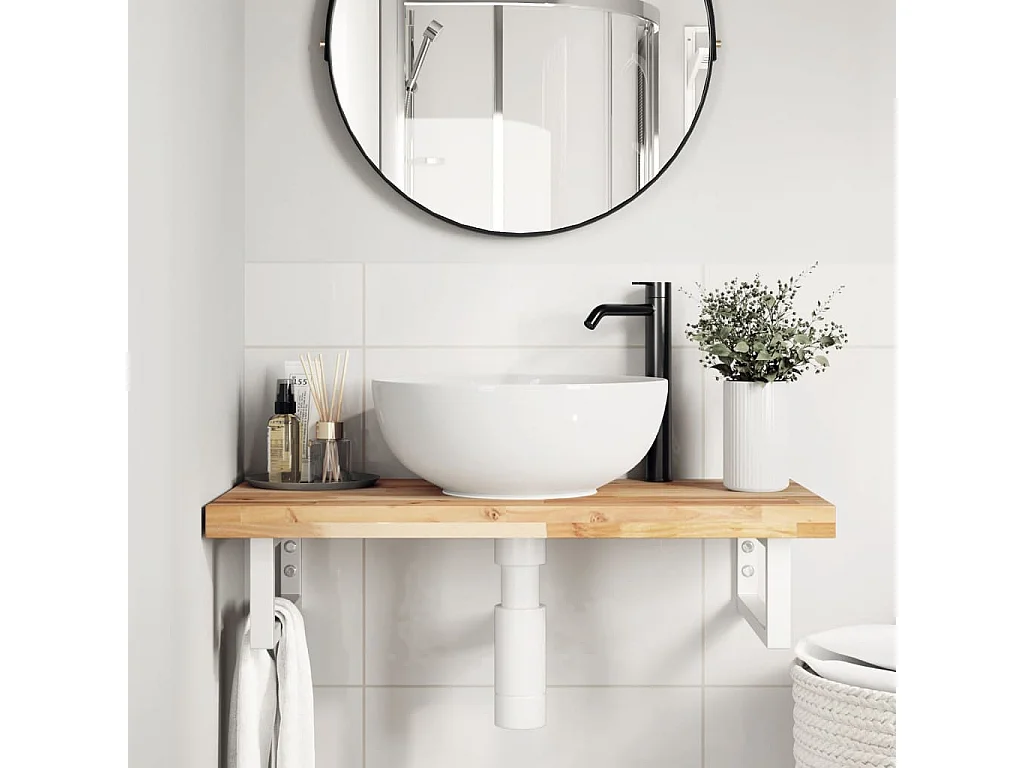 Meuble sous vasque murale acier et bois massif d'acacia FR452210