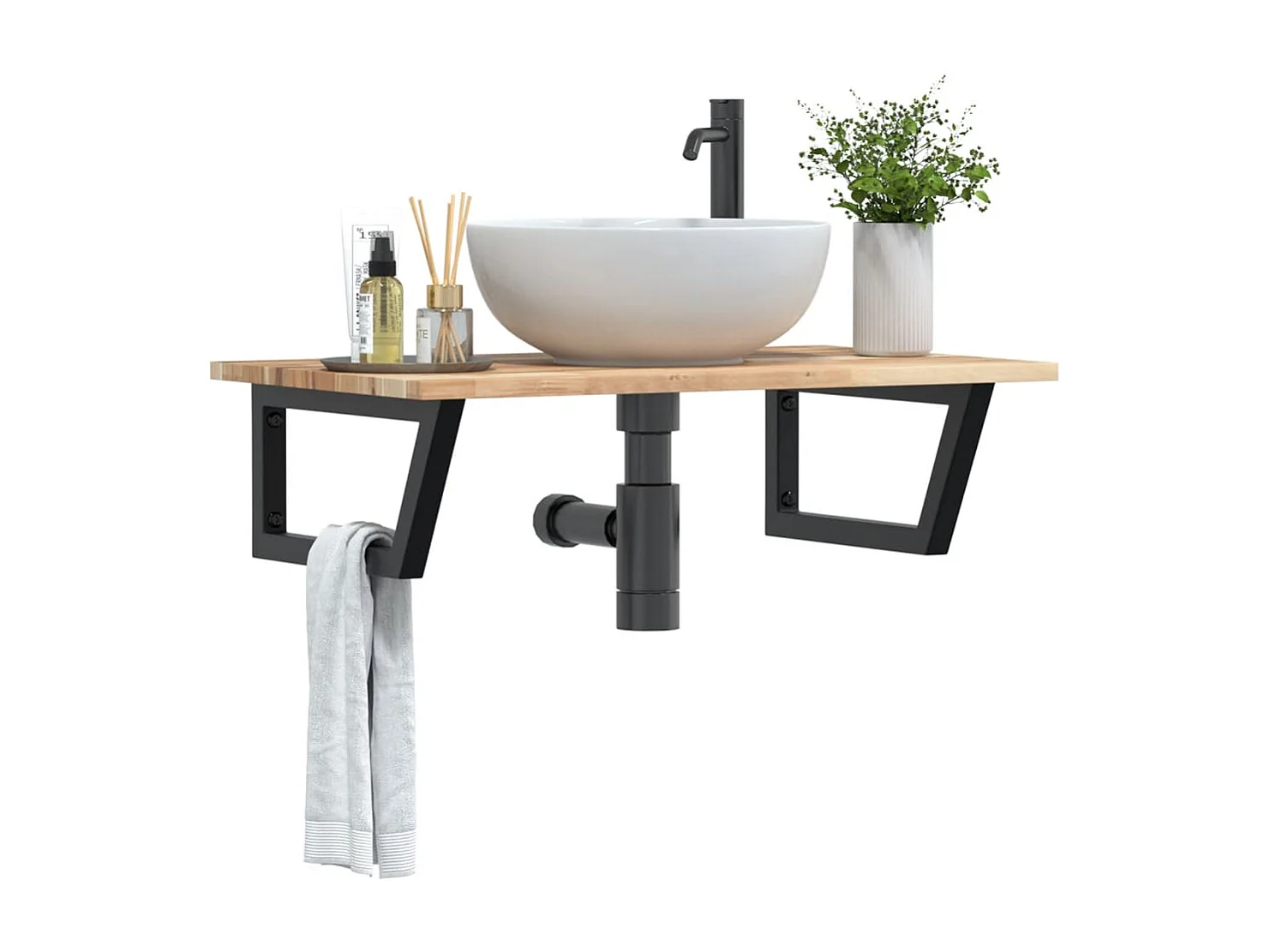 Meuble sous vasque murale acier et bois massif d'acacia FR564982