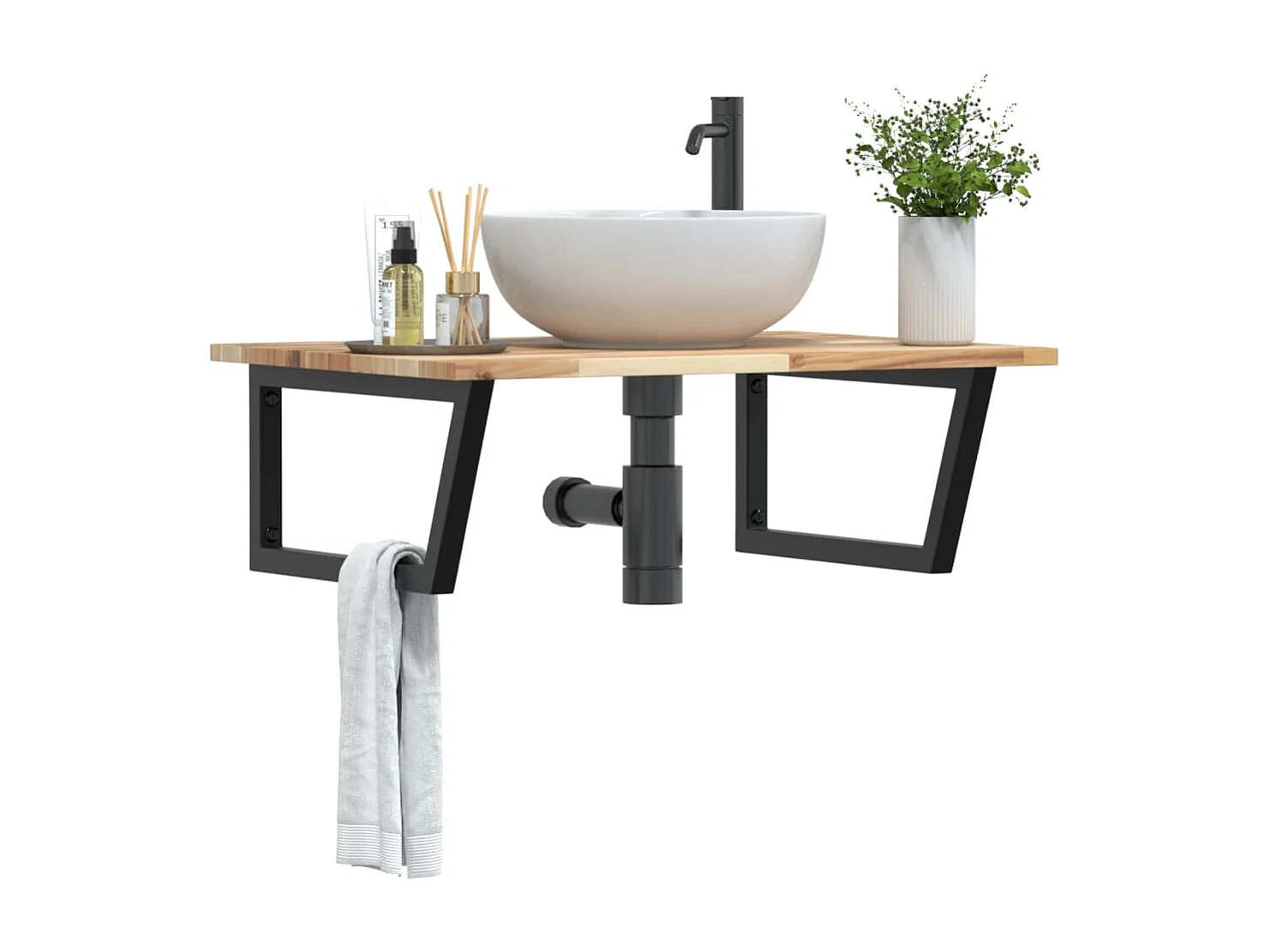 Meuble sous vasque murale acier et bois massif d'acacia FR471509