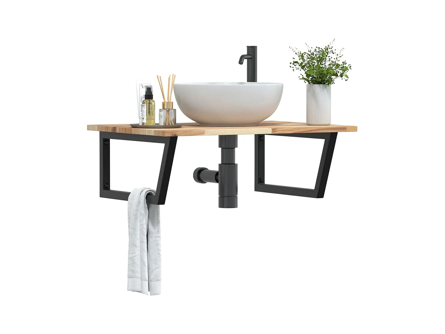 Estante de lavabo de pared acero y madera maciza de acacia ES105214