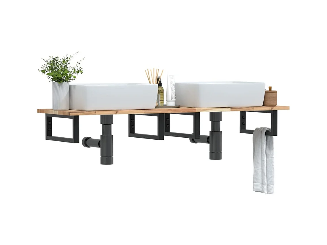 Meuble sous vasque murale acier et bois massif d'acacia FR370833
