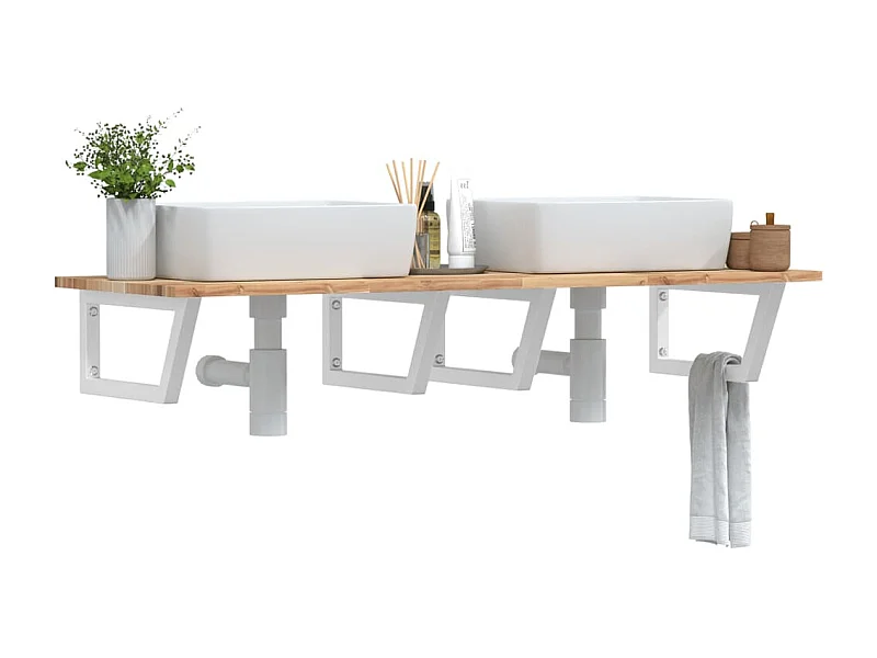 Meuble sous vasque murale acier et bois massif d'acacia FR398690