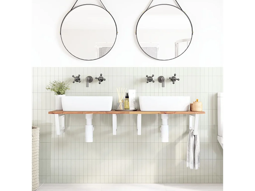 Meuble sous vasque murale acier et bois massif d'acacia FR398690