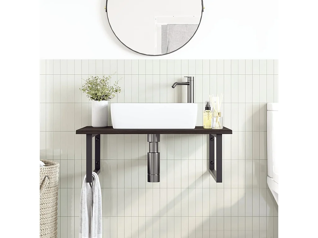 Badkamer wandschap staal en massief eikenhout BE244528