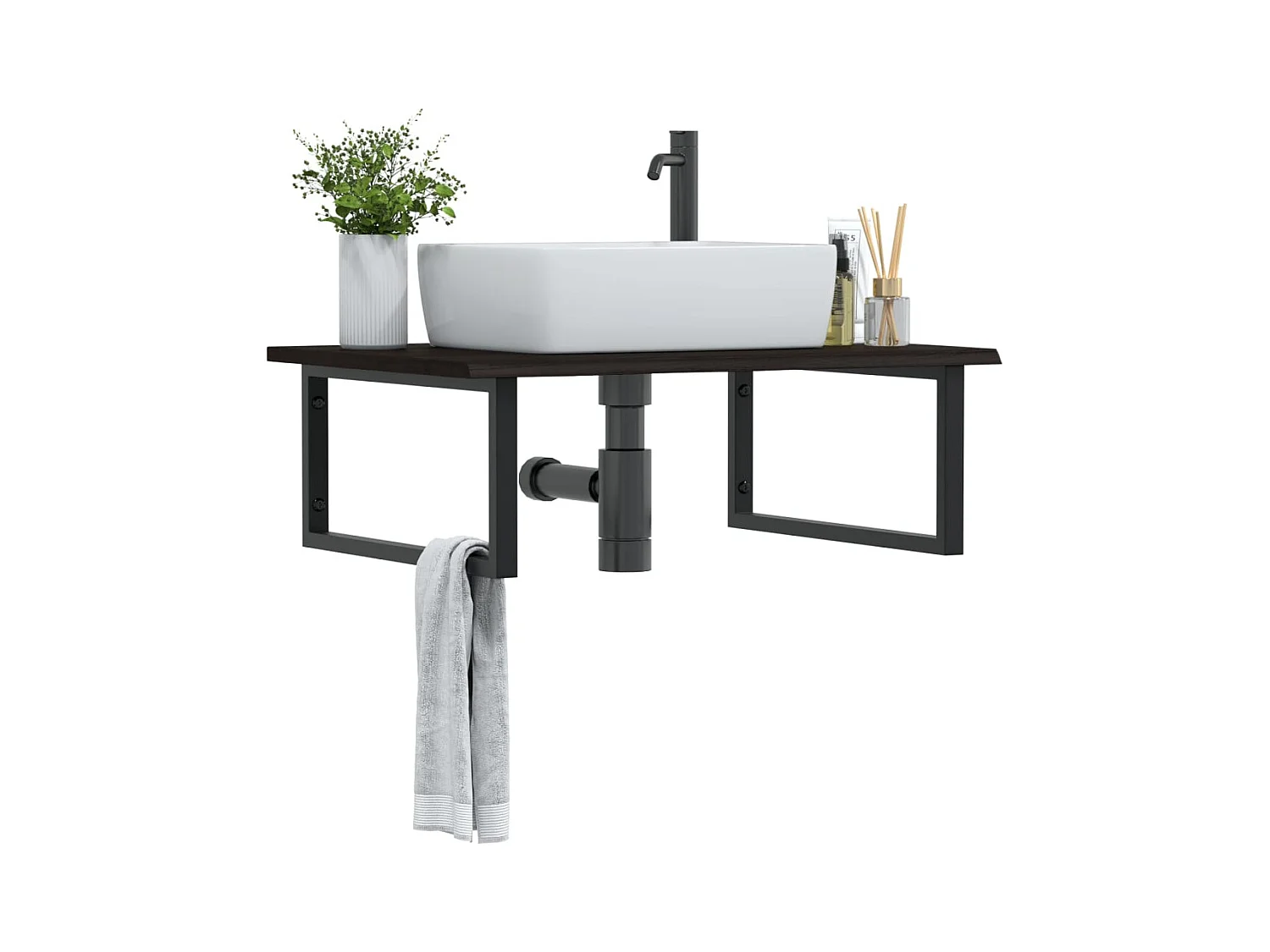 Meuble sous vasque murale acier et bois de chêne massif FR449979