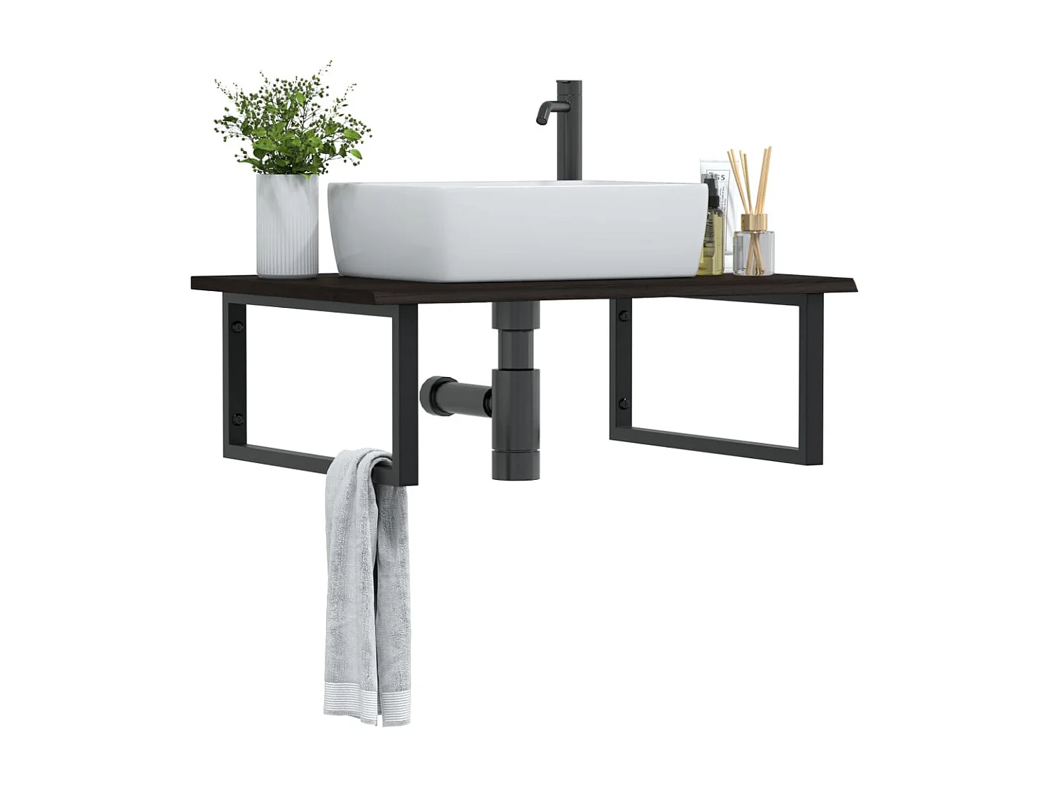 Meuble sous vasque murale acier et bois de chêne massif FR449979