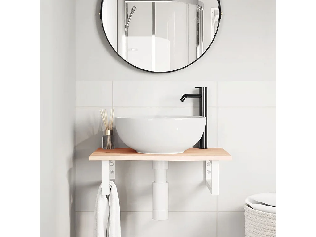 Meuble sous vasque murale acier et bois de chêne massif FR635526