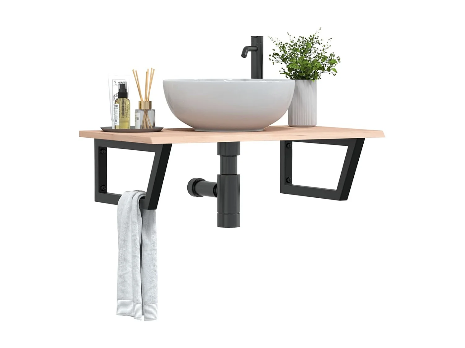 Meuble sous vasque murale acier et bois de chêne massif FR204171