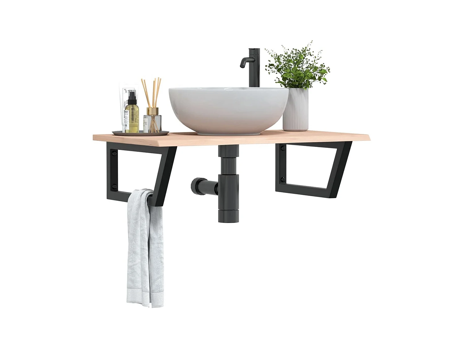 Badkamer wandschap staal en massief eikenhout BE773211